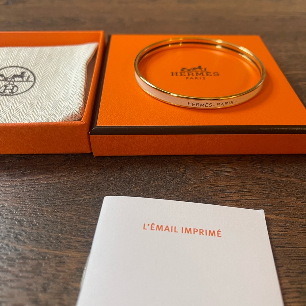 Hermès Ivory and Gold enamel Bangle - Picture 3 of 8